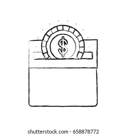 blurred silhouette flat coin with dollar symbol depositing in rectangular slot of carton box vector illustration
