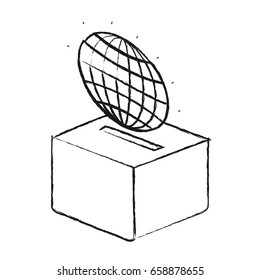 blurred silhouette flat globe earth world chart depositing in a carton box vector illustration