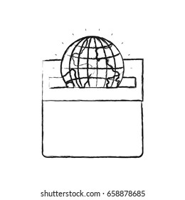 blurred silhouette flat globe earth world depositing in rectangular slot of carton box vector illustration