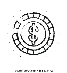 blurred silhouette front view coin with dollar symbol inside vector illustration