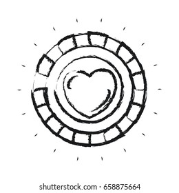 blurred silhouette front view coin with heart symbol inside vector illustration