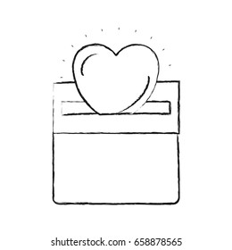 blurred silhouette front view flat heart depositing depositing in rectangular slot of carton box vector illustration