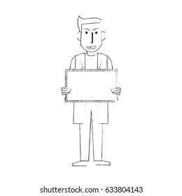 Blurred Silhouette Full Body Caricature Doctor Male With Poster