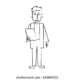 Blurred Silhouette Full Body Caricature Doctor Male With Document In Hands