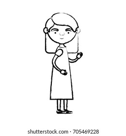 blurred silhouette of full body elderly woman in dress with straight hairstyle vector illustration