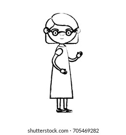 blurred silhouette of full body elderly woman in dress with short hairstyle and glasses vector illustration