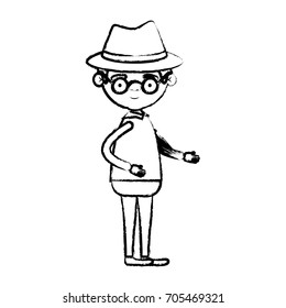 blurred silhouette of full body elderly man in clothes with hat with glasses vector illustration