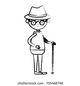 blurred silhouette of full body grandfather in walking stick with glasses vector illustration