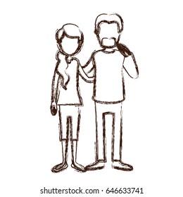 blurred silhouette full body woman with ponytail side hair and man embracing couple vector illustration