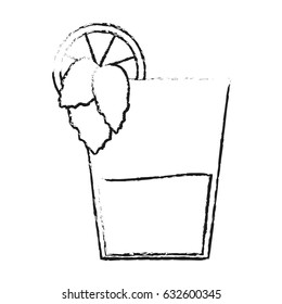 blurred silhouette glass cup of cocktail with lemon and leaves