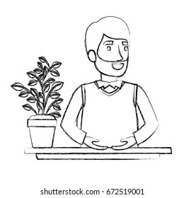 blurred silhouette half body bearded man assistant in desk in formal suit vector illustration