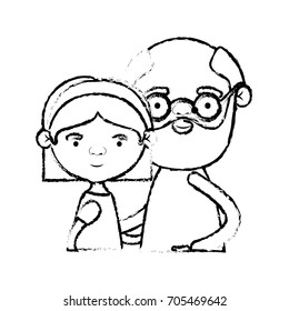 blurred silhouette of half body couple elderly of grandmother with straight short hair with grandfather with beard and glasses vector illustration