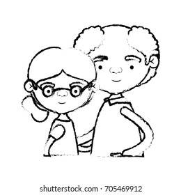 blurred silhouette of half body couple elderly of grandmother with collected side hairstyle with grandfather with curly hair and glasses vector illustration