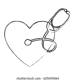 blurred silhouette of heart with stethoscope medical with auriculars vector illustration