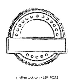blurred silhouette heraldic circular shape stamp with dots and decorative label vector illustration