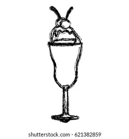 blurred silhouette ice cream glass cup with cherries vector illustration