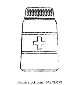 blurred silhouette image cartoon bottle with pills and label with cross health