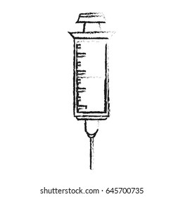 blurred silhouette image cartoon needle syringe with liquid and inchs