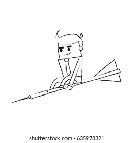 blurred silhouette image executive man riding an arrow to direction