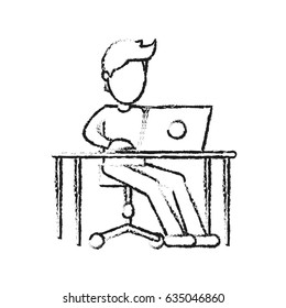 blurred silhouette image faceless man sitting in desk with laptop computer