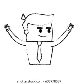 blurred silhouette image half body cartoon business guy with hands up