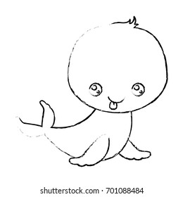 blurred silhouette of kawaii caricature cute expression and tongue out of seal aquatic animal vector illustration