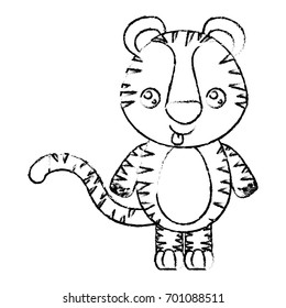 blurred silhouette of kawaii caricature cute expression and tongue out of tiger animal vector illustration