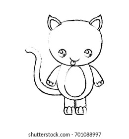 blurred silhouette of kawaii caricature cute expression and tongue out of cat animal vector illustration