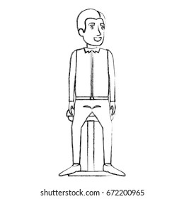 blurred silhouette of man in casual clothes and side parted hair and sitting in chair vector illustration