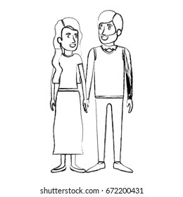 blurred silhouette of man and woman standing and her with long wavy hair and him in formal clothes and beard vector illustration