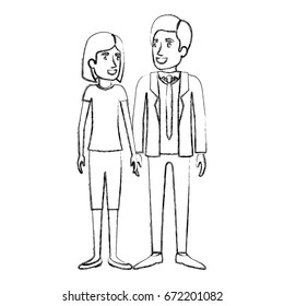 blurred silhouette of man and woman standing and her with short hair and him in formal suit with tie vector illustration