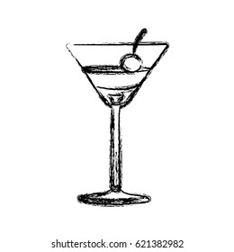 blurred silhouette martini drink cocktail glass with cherry vector illustration