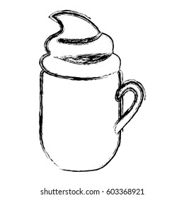 blurred silhouette mug of cappuccino with cream vector illustration