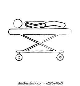 blurred silhouette pictogram lay down patient in stretcher clinical vector illustration