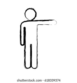 blurred silhouette pictogram male pointing to side vector illustration