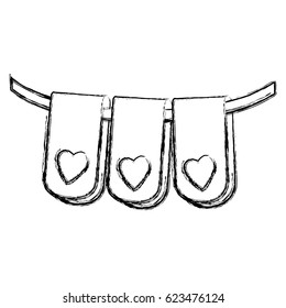blurred silhouette set flag in a rope for decoration with heart shape inside vector illustration