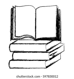 blurred silhouette set stack school books with open book vector illustration