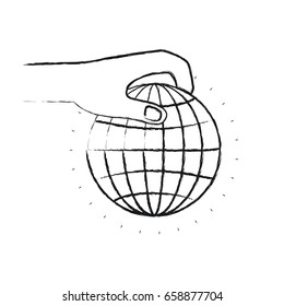 blurred silhouette side view of hand holding a globe chart to deposit vector illustration