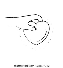 blurred silhouette side view of hand holding a heart charity symbol to deposit vector illustration