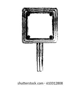 blurred silhouette square shape traffic sign with base pole vector illustration