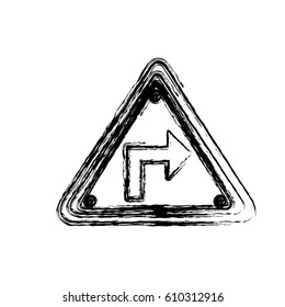 blurred silhouette triangle frame turn right traffic sign vector illustration