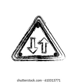 blurred silhouette triangle shape frame two way traffic sign vector illustration