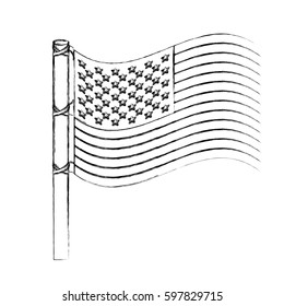 blurred silhouette usa flag design with pole vector illustration