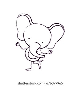 blurred sketch contour caricature with cute elephant dancing vector illustration