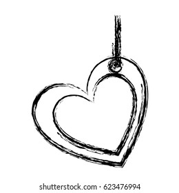 blurred sketch silhouette double love heart figure hanging for decoration vector illustration