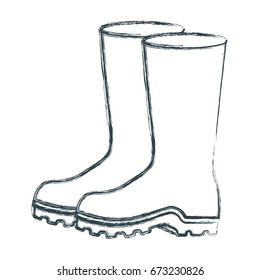 blurred sketch silhouette of fishing plastic boots accesory vector illustration