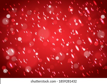 Blurred snowflall on red background. Vector illustration.