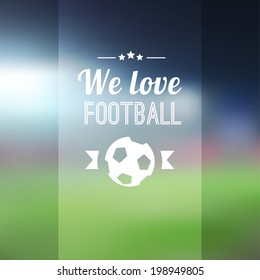 Blurred soccer football background with stadium, vector illustration