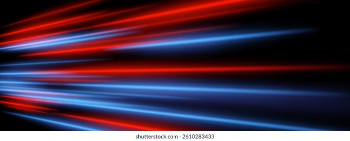 Blurred speed lights. Red and purple lines with wide motion blur create layered horizontal movement effect.