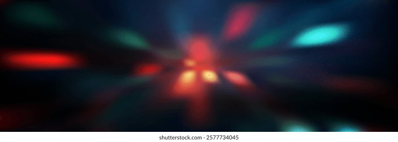 Blurred speed motion bg or cyberpunk or vaporwave neon grainy gradient mesh with one point perspective. Abstract dark and orange vector illustration with overlay noise texture